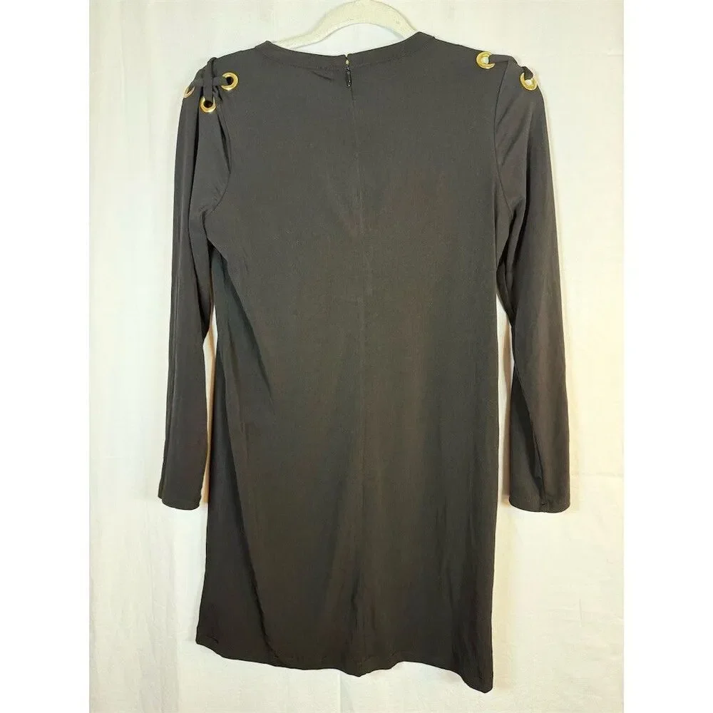 Michael Kors Dress Womens Size S Black Long Sleeve Shift Gold Grommet